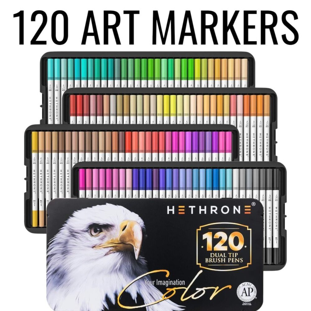 NEW 120 Colors Art Supplies Brush Markers Pens for Adult Coloring Books School